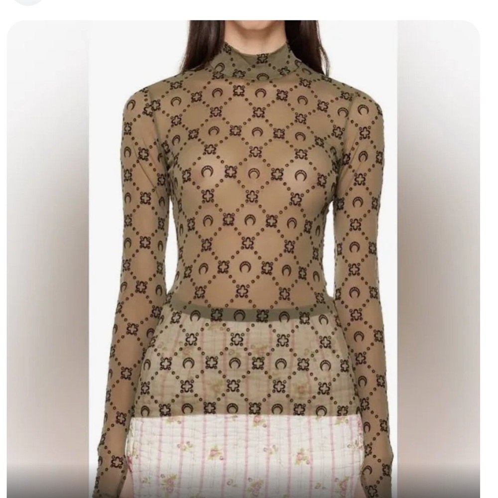 Marine Serre flocked-logo mesh top - Green